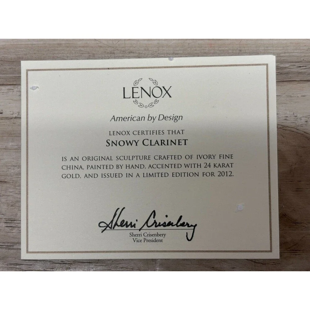 2012 Lenox Snowy Clarinet Snowman Porcelain Figurine With 24K Gold Accents